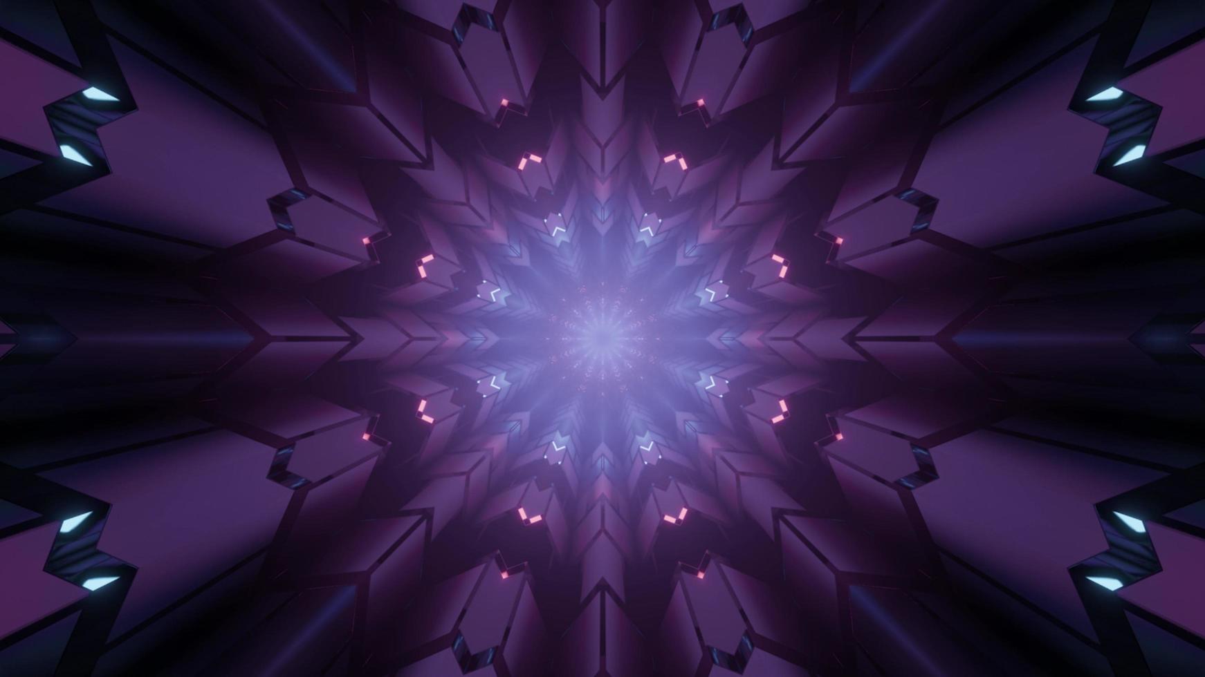 padrão geométrico futurista roxo com ilustração 3D de raios de luz foto