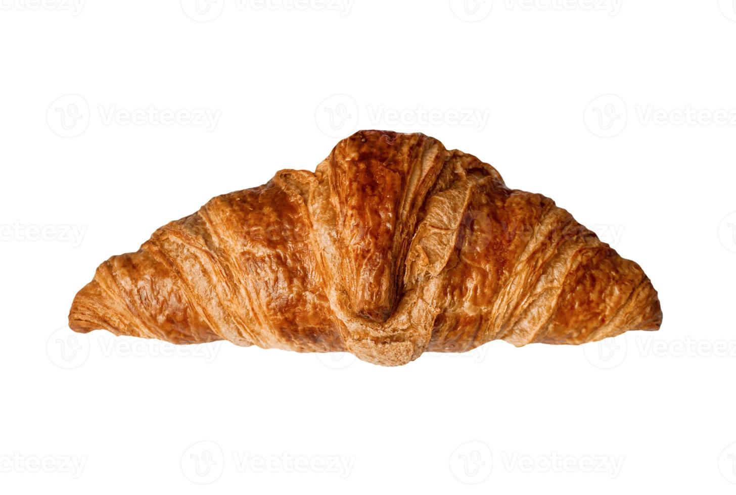 fresco croissant é uma tipo do doce pão, em forma dentro uma curva e geralmente comido para café da manhã isolado em branco fundo com uma recorte caminho foto