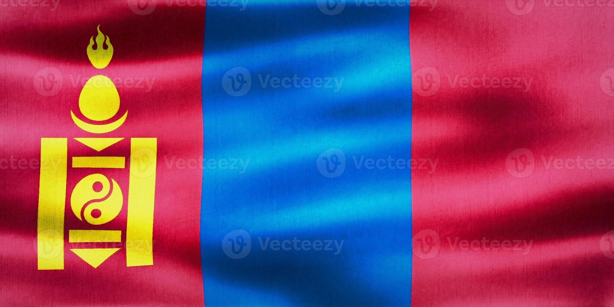 ilustração 3D de uma bandeira da mongólia - bandeira de tecido acenando realista foto