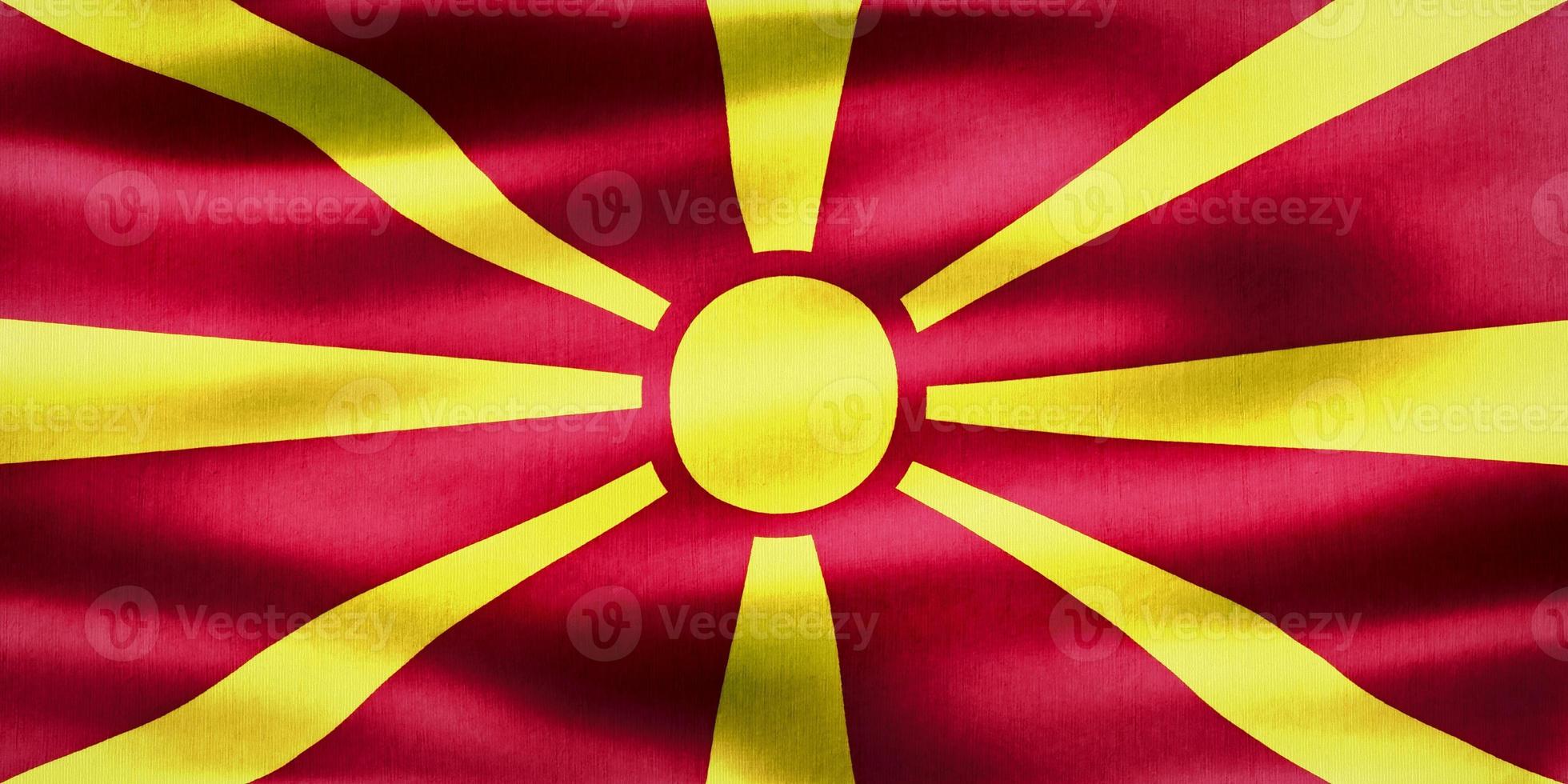 ilustração 3D de uma bandeira da macedônia do norte - bandeira de tecido acenando realista foto