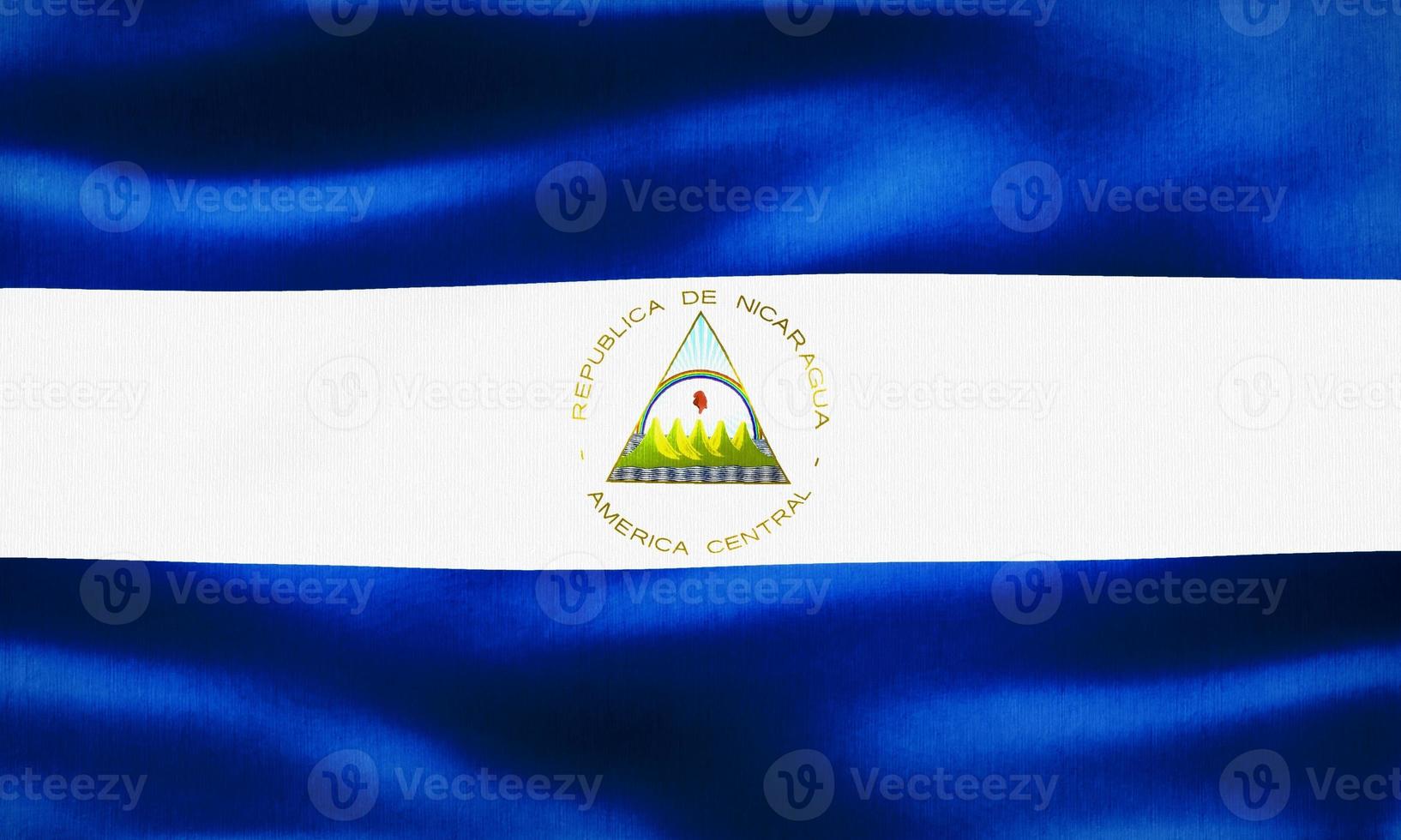 ilustração 3D de uma bandeira da nicarágua - bandeira de tecido acenando realista foto