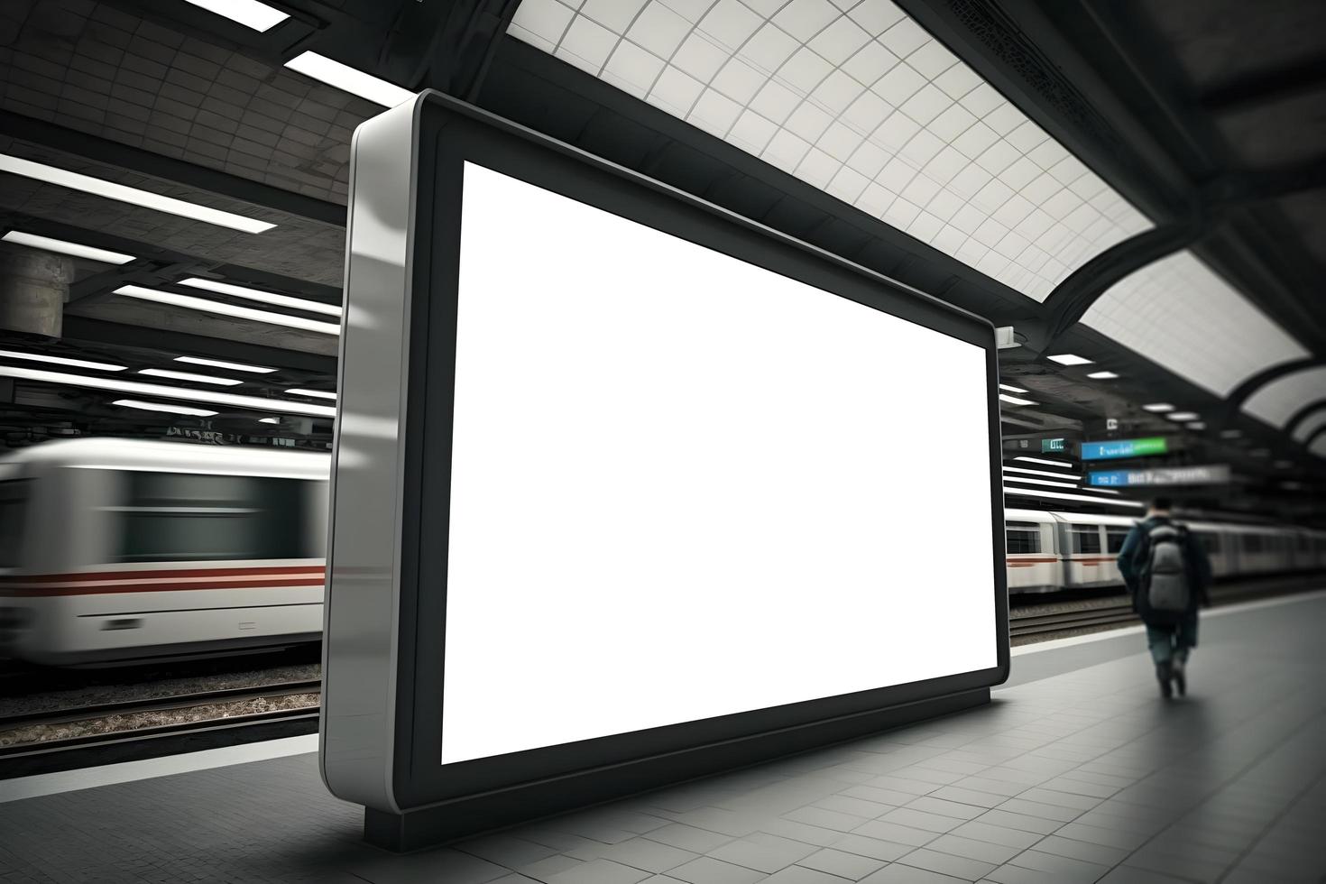 esvaziar horizontal Painel publicitário às subterrâneo metrô , metro estação, publicidade Painel publicitário subterrâneo foto