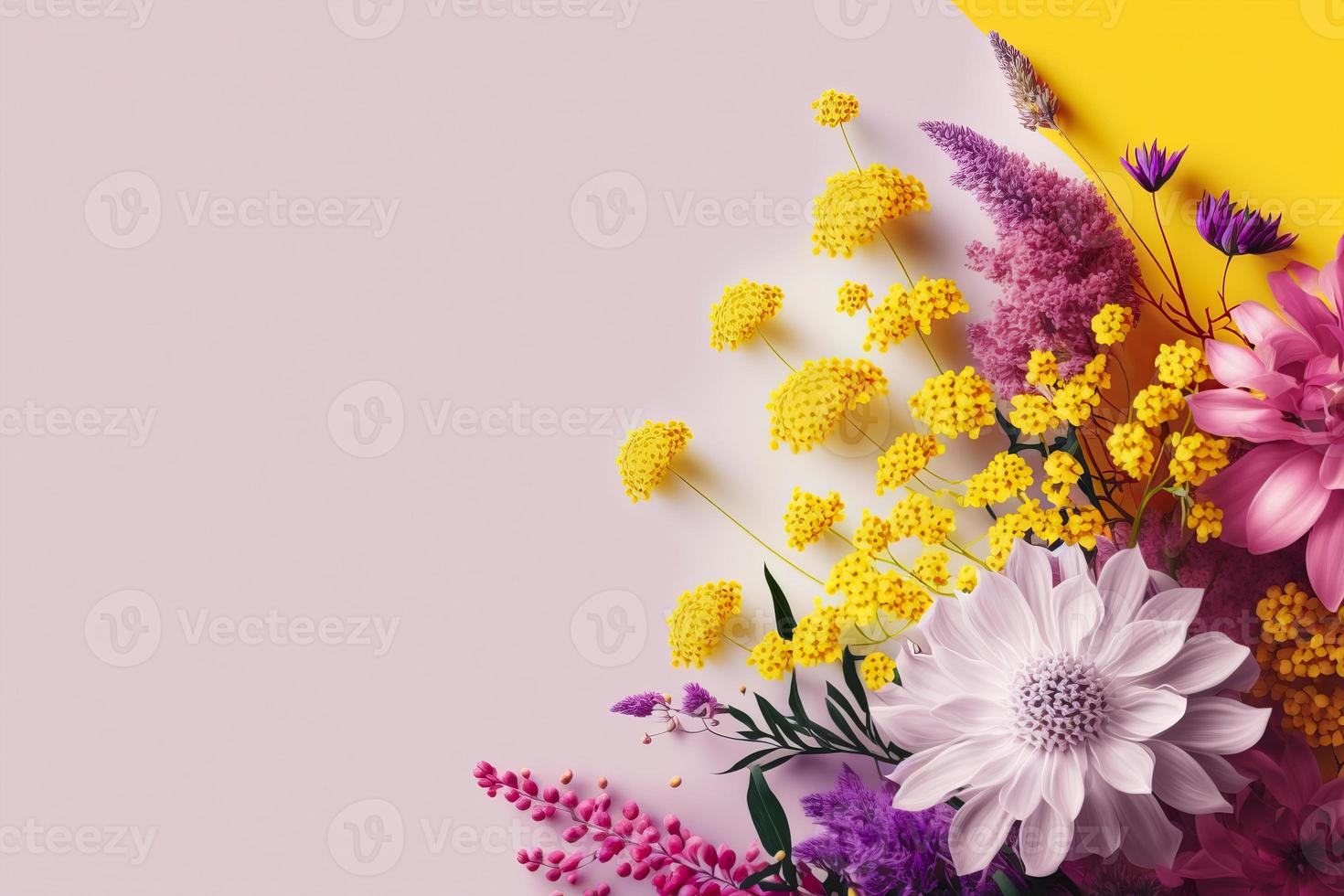 pintura composto do uma ramalhete do pastel flores, em uma bicolor pastel fundo, Primavera conceito, generativo ai foto