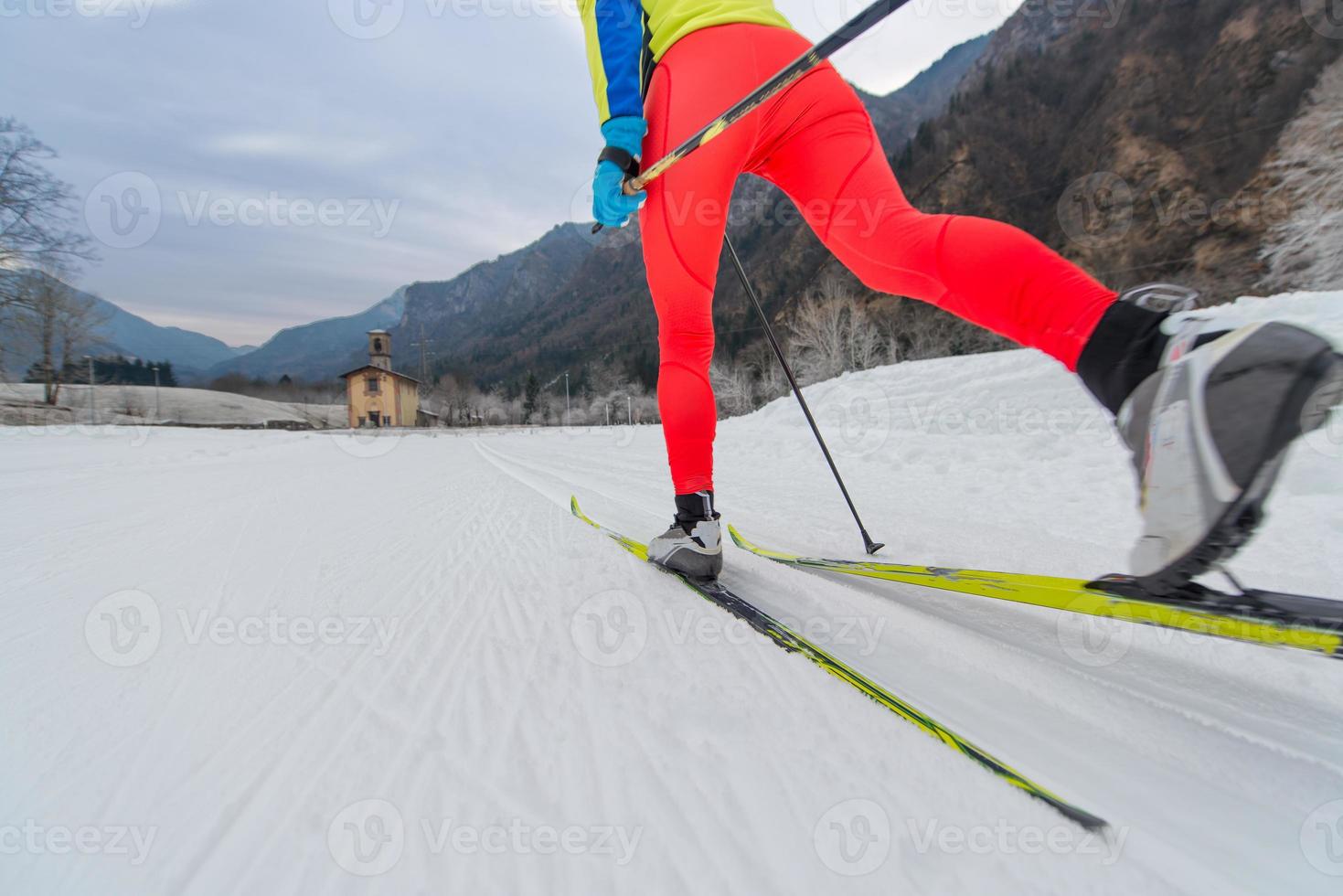 particular da técnica clássica de esqui cross-country foto