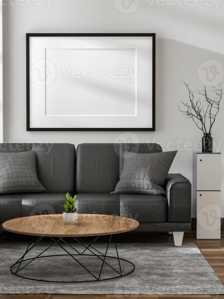 moldura de foto de maquete de ilustração 3d na renderização de sala de estar