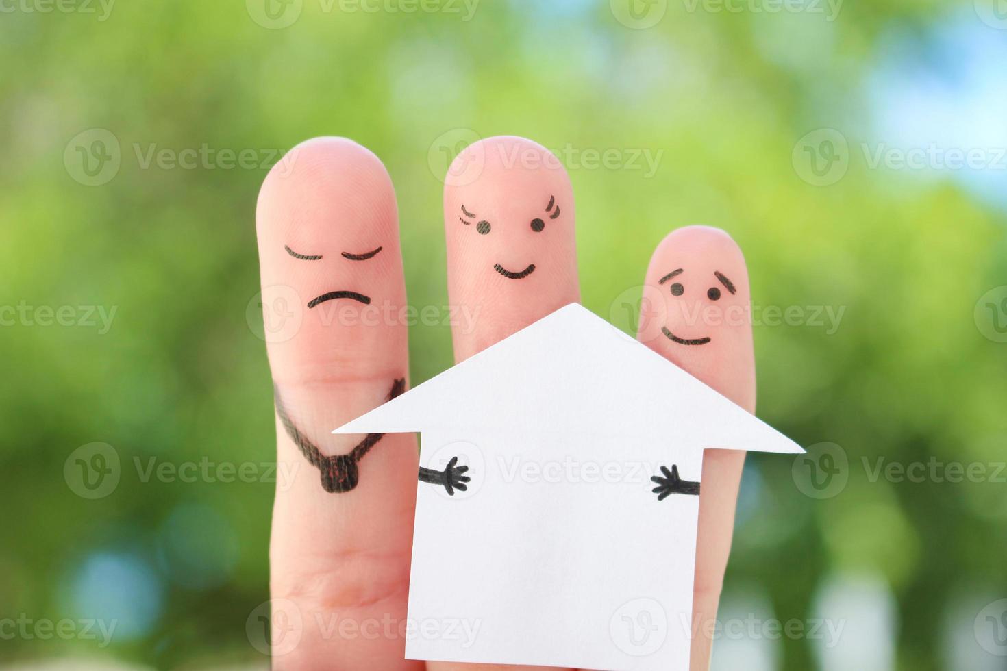 dedos arte do família durante briga. conceito do homem e mulher dividir casa depois de divórcio. foto