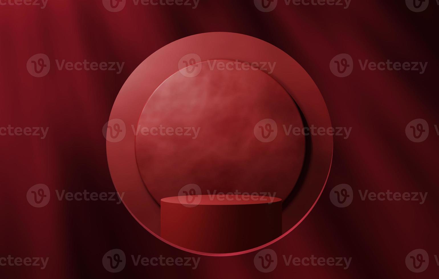 círculo vermelho pódio base em abstrato estúdio quarto vermelho fundo, 3d Renderização, 3d ilustração foto