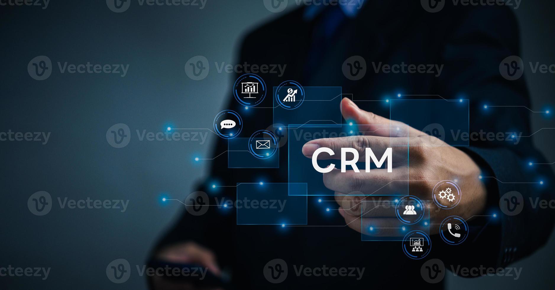 crm cliente relação gestão o negócio Internet tecnologia em virtual tela conceito. foto