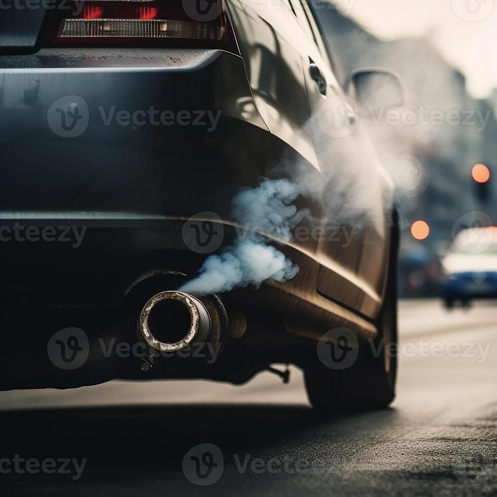 a escape tubo do a automóvel este emite carbono dióxido Como uma fonte do ar poluição. generativo ai foto