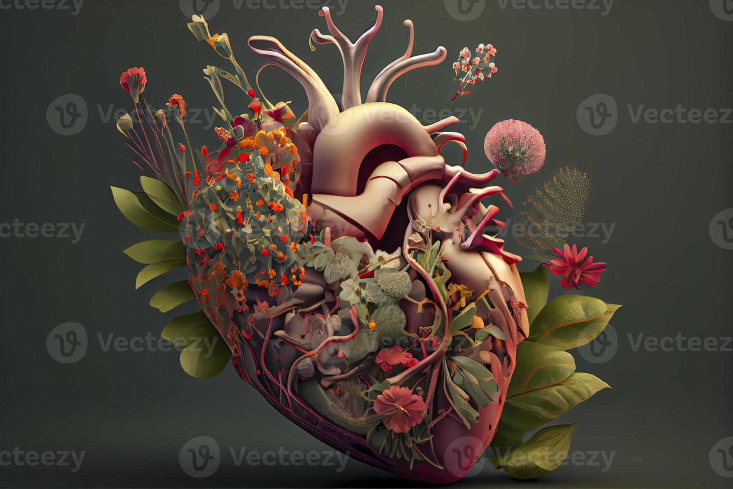 humano coração com flores, amor e emoção conceito foto