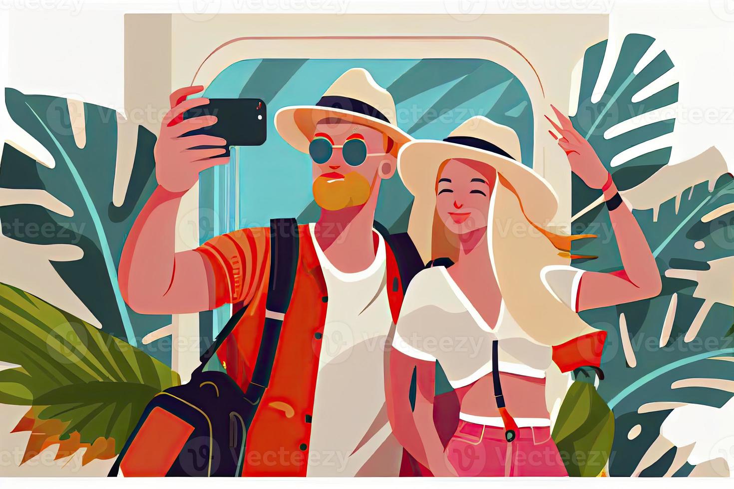 uma turista casal levando selfie fotos juntos em telefone. homem e mulher indo passeios turísticos em verão feriado