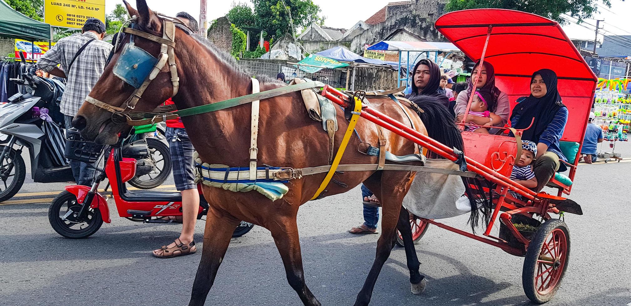 surakarta, Indonésia, janeiro 8, 2023 dokar wisata ou carruagem passeio dentro domingo carro livre dia Surakarta foto