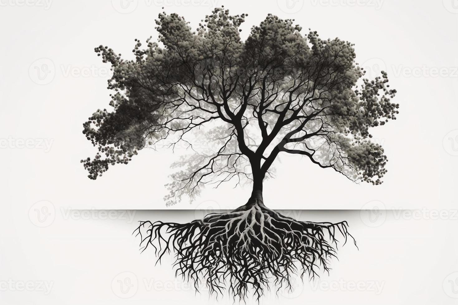 estilizado árvore com raízes conceito, criada com generativo ai foto