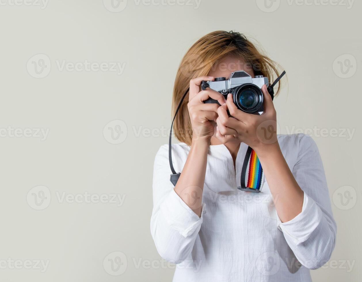 menina com dela Câmera foto