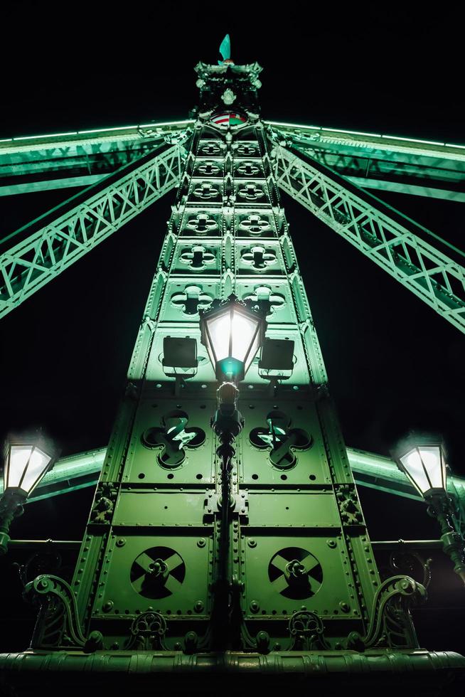 velha ponte de ferro sobre o rio Danúbio em Budapeste foto