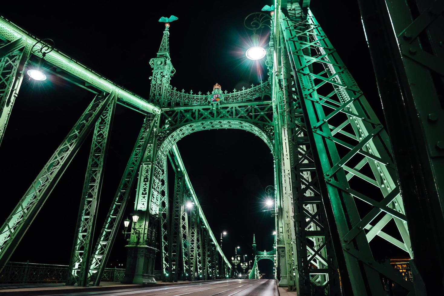 velha ponte de ferro sobre o rio Danúbio em Budapeste foto