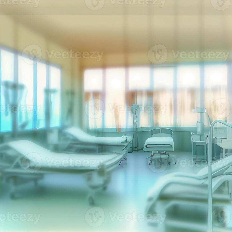 luz borrão luxo hospital corredor ala, borrado fundo do clínica interior com desfocar efeito. saúde Cuidado e médico conceito - ai gerado imagem foto