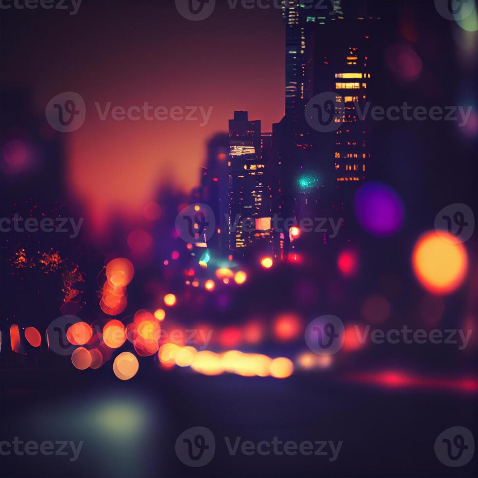 cidade noite panorama bokeh, borrado ilustração, urbano panorama às crepúsculo Tempo - ai gerado imagem foto