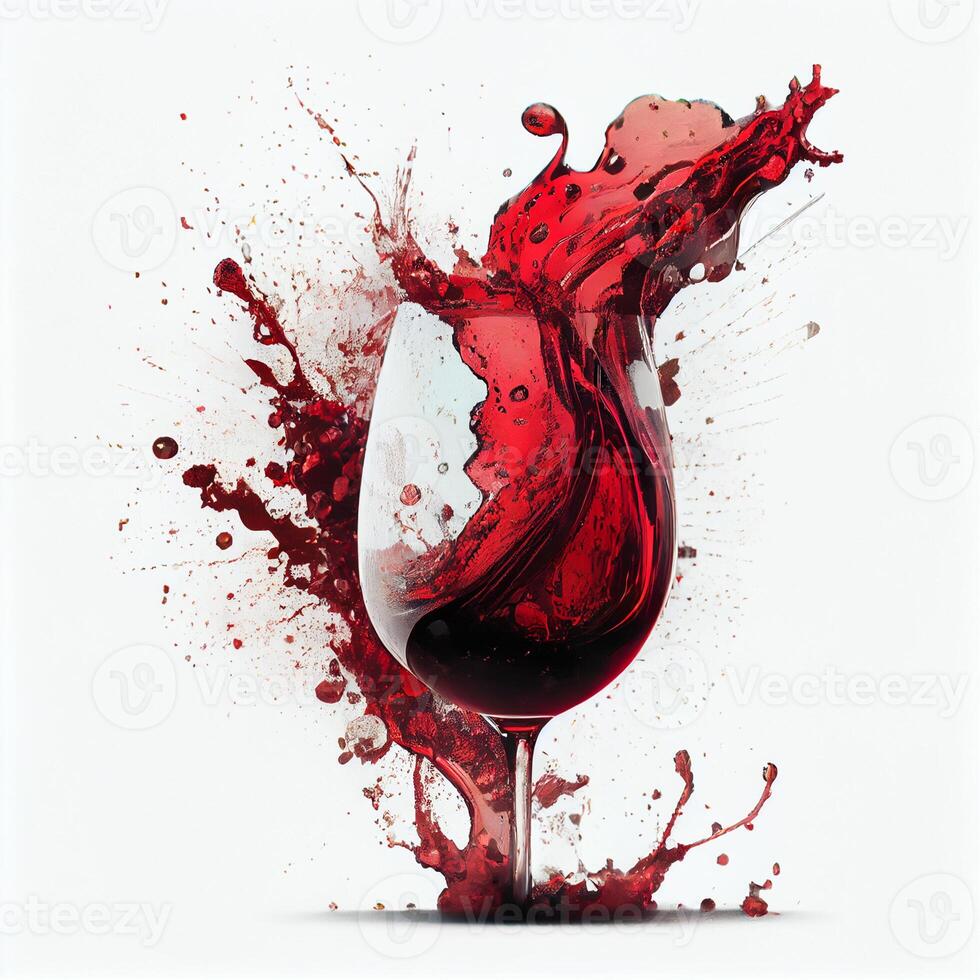 vidro do vermelho vinho, líquido respingo em branco fundo - ai gerado imagem foto