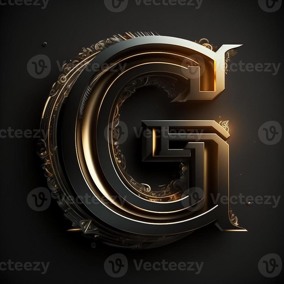 logotipo para a carta g com uma moderno clássico estilo ,3d alfabeto em Preto fundo foto