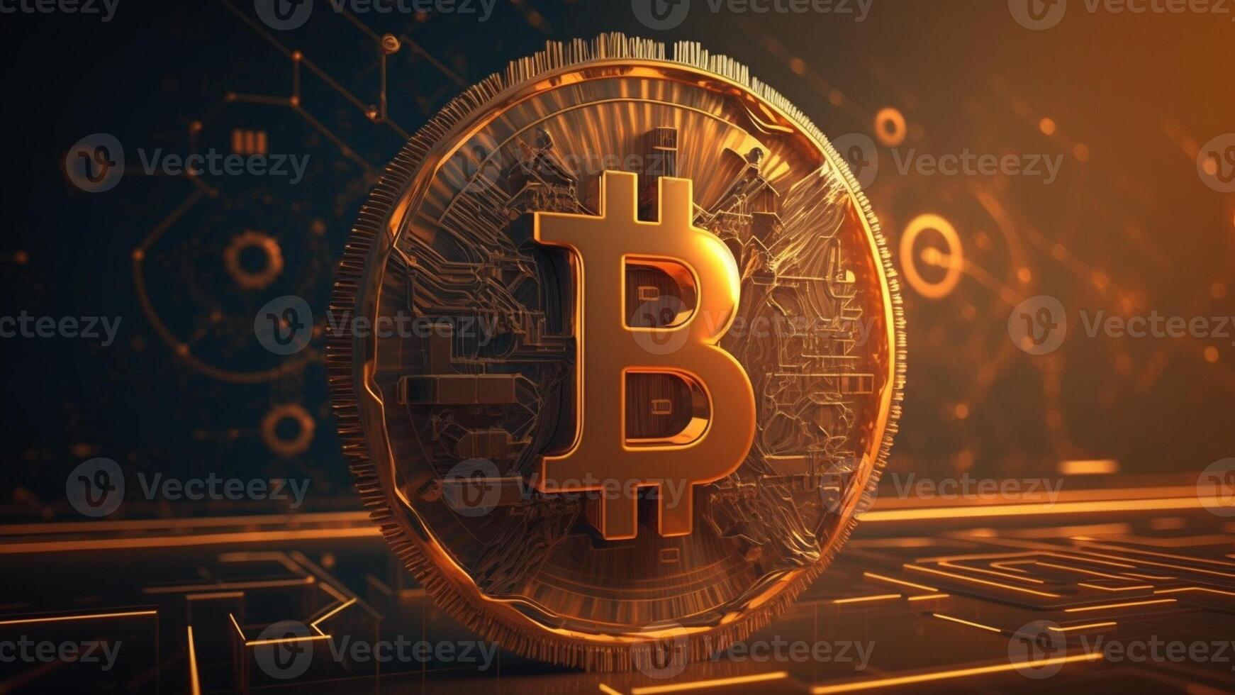 dourado bitcoin blockchain tecnologia isométrico conceito adequado para futuro tecnologia com generativo ai tecnologia foto