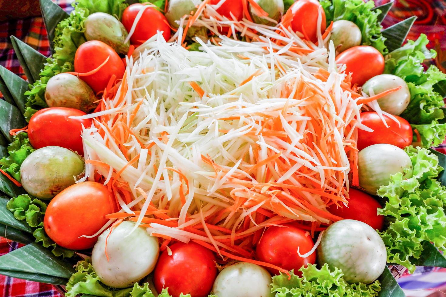 fatiado mamão trincado faço para cozinhar mamão salada tailandês Comida foto