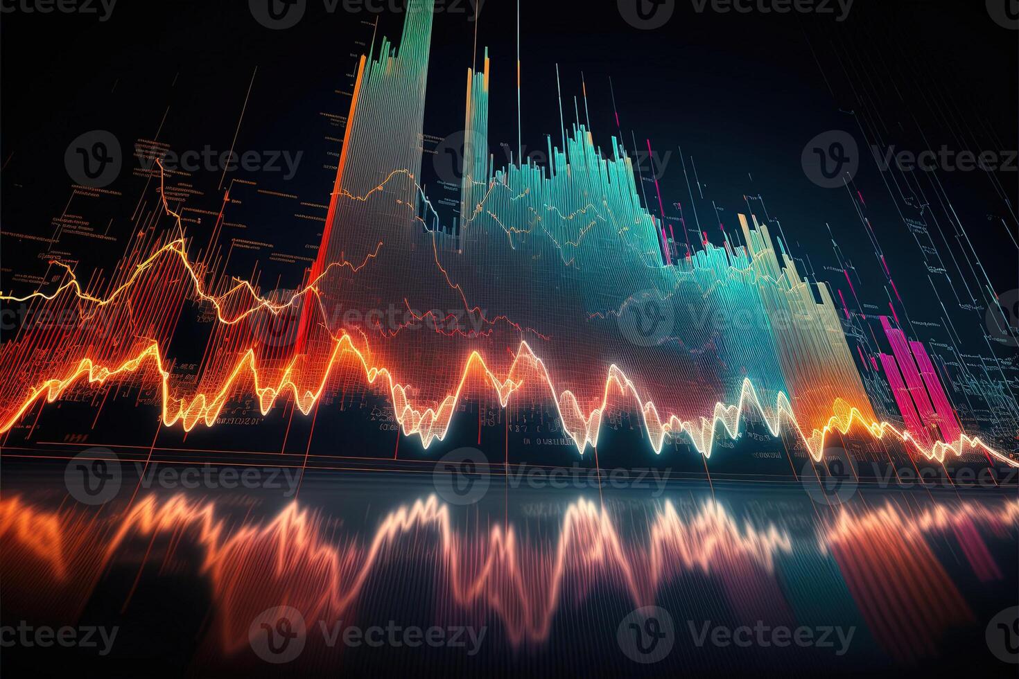 generativo ai, estoque mercado gráfico linhas, financeiro gráfico em tecnologia abstrato fundo representar financeiro crise, financeiro colapso. tecnologia conceito, negociação mercado conceito. foto