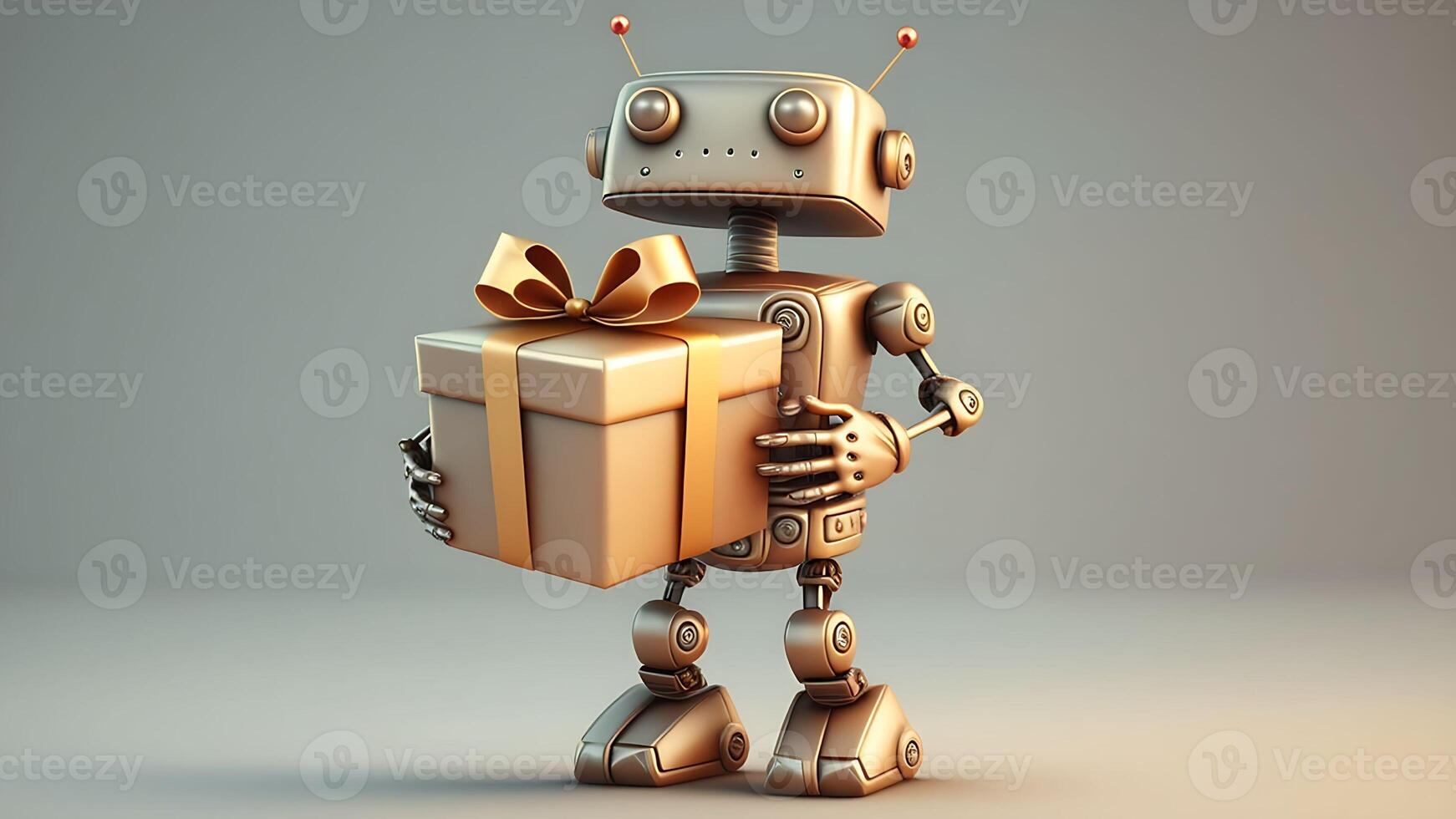 moderno robô aguarde presente caixa, generativo ai foto