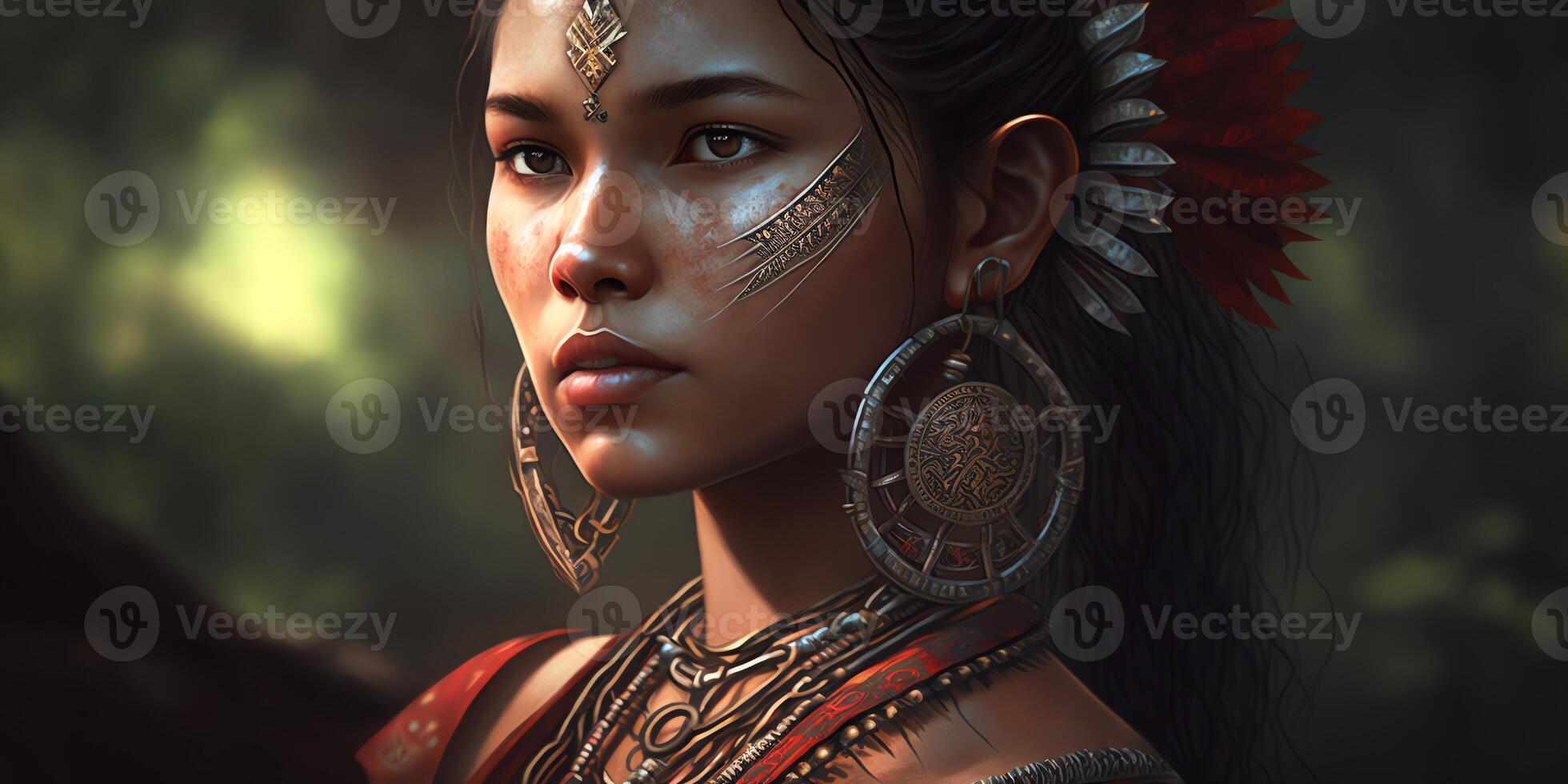 tribal beleza, jovem ásia mulher dentro tradicional vestir. ai gerado foto
