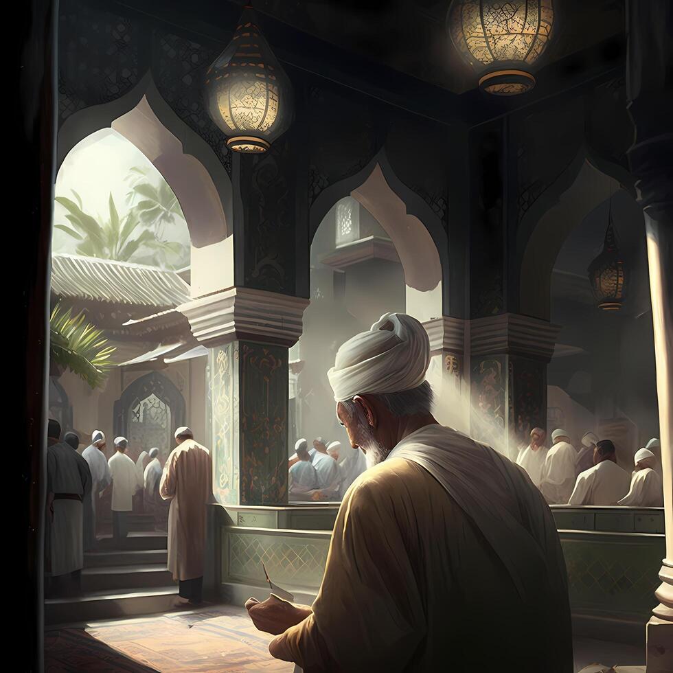 muçulmano oração às mesquita. ai gerado foto