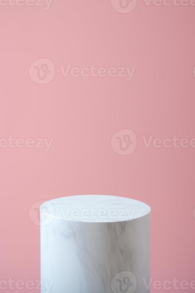 cerâmico textura branco pódio em Rosa fundo, pedestal para produtos mostrar, 3d rendido foto