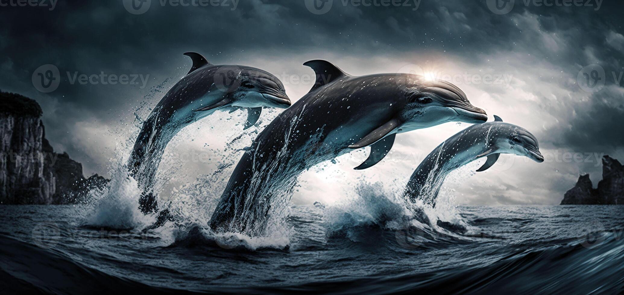 cativante marinha com golfinhos dentro migração. ai gerado foto