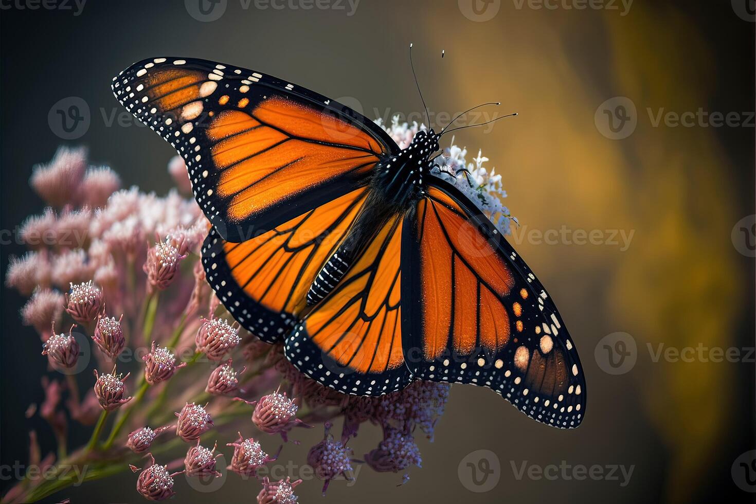 ai gerado lindo laranja monarca borboleta dentro ao ar livre flor jardim. foto