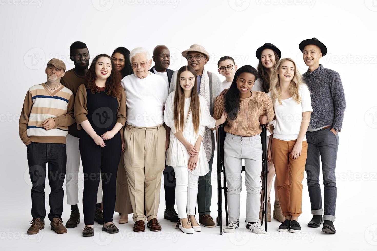 socialmente diverso multicultural e multirracial pessoas em a isolado branco fundo foto