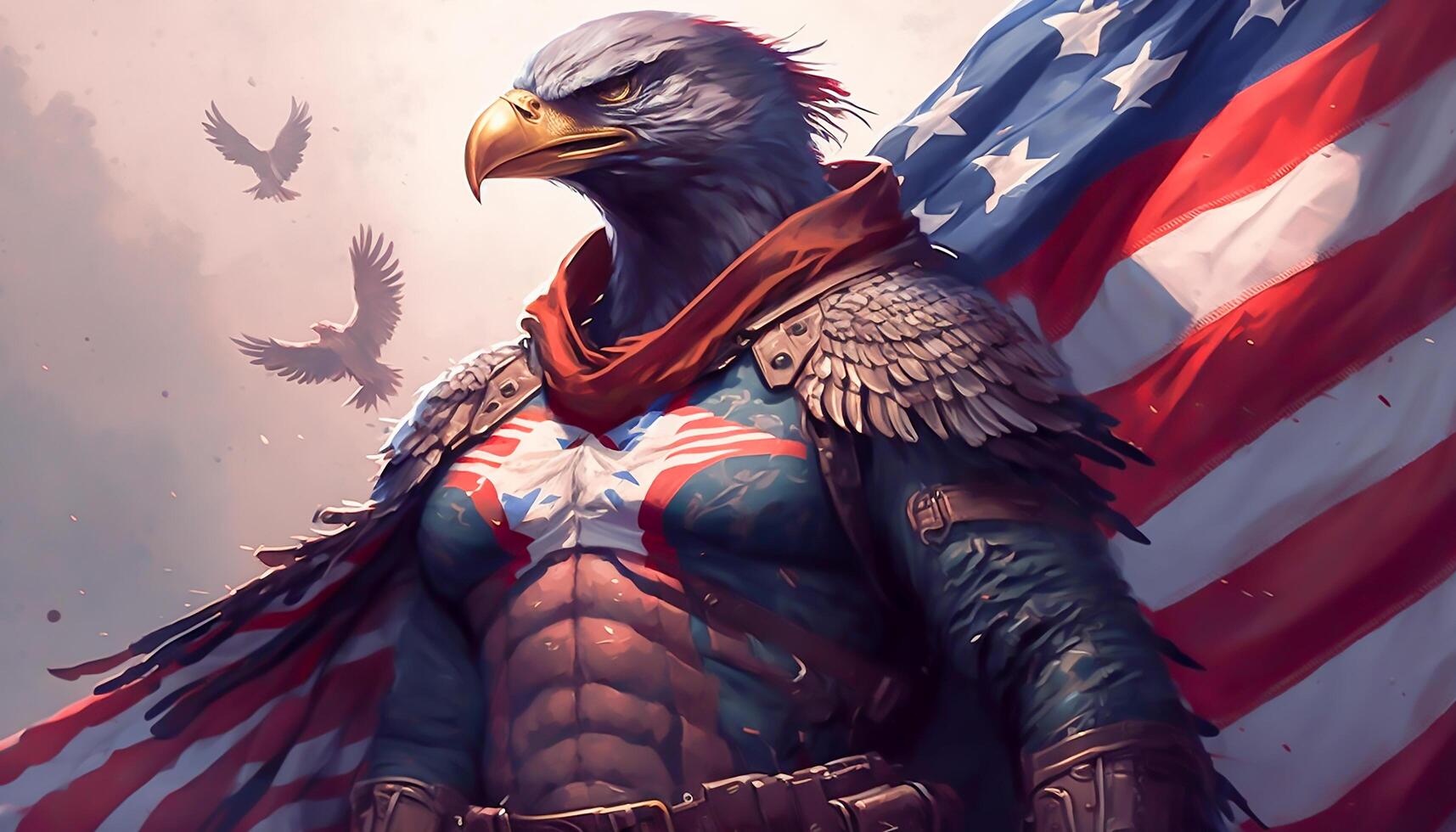 super herói Águia cobrir com EUA bandeira, ai generativo foto
