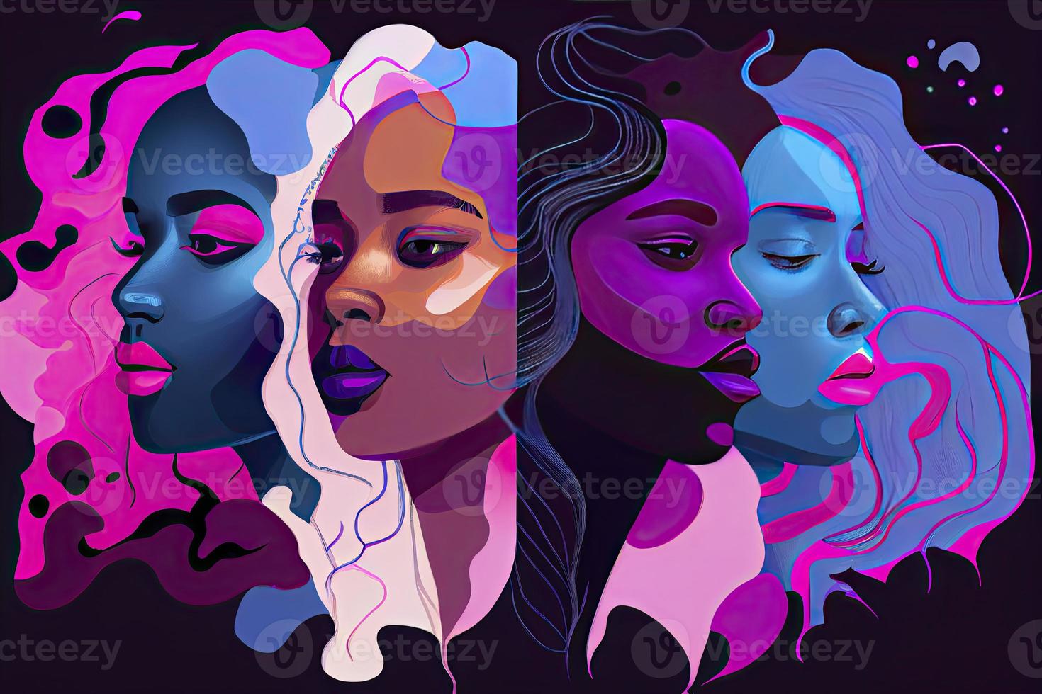 quatro bipoc Rosa azul roxa abstrato ilustração mulher indígena pessoas do cor foto