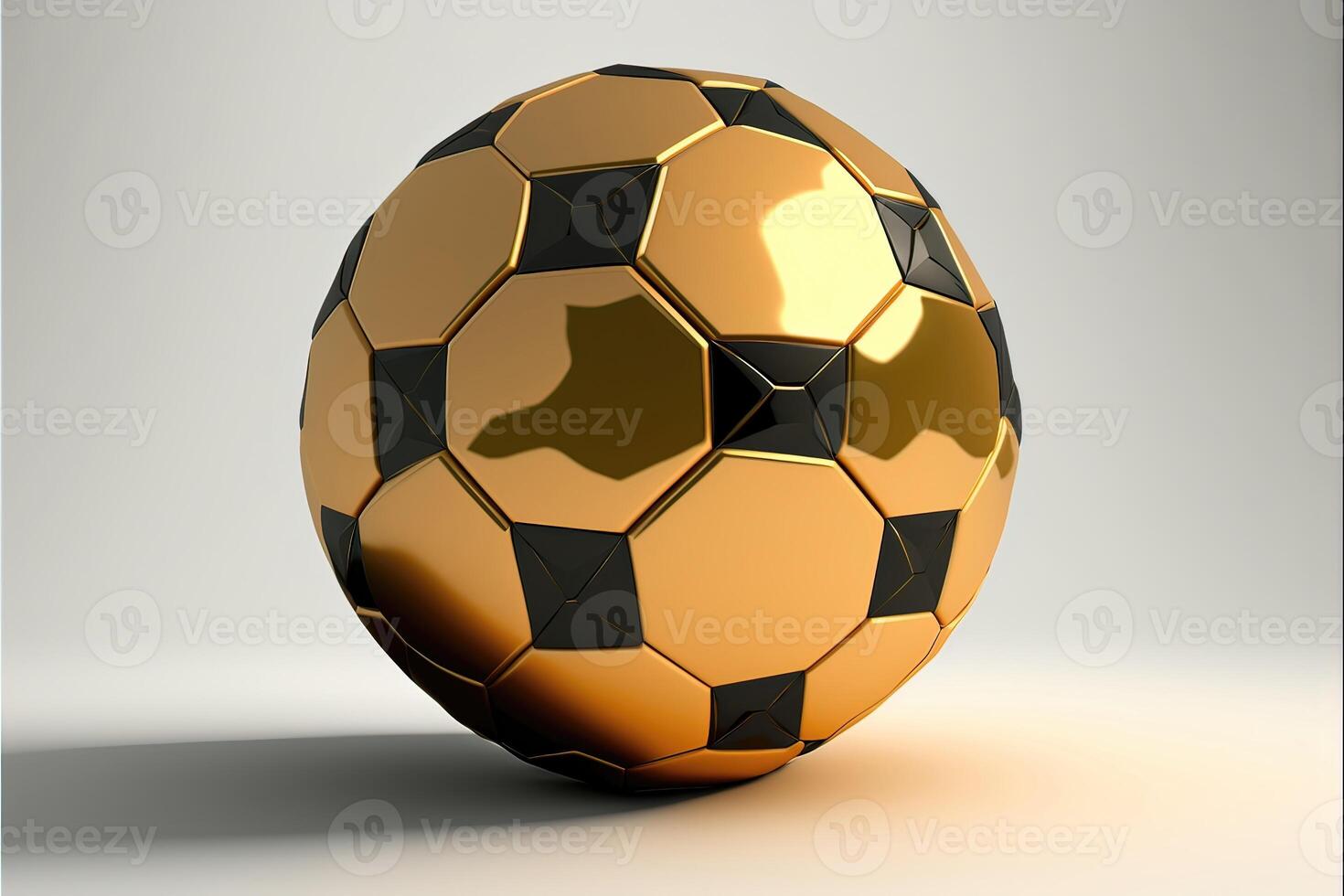 ai gerado dourado e Preto futebol bola com branco fundo foto