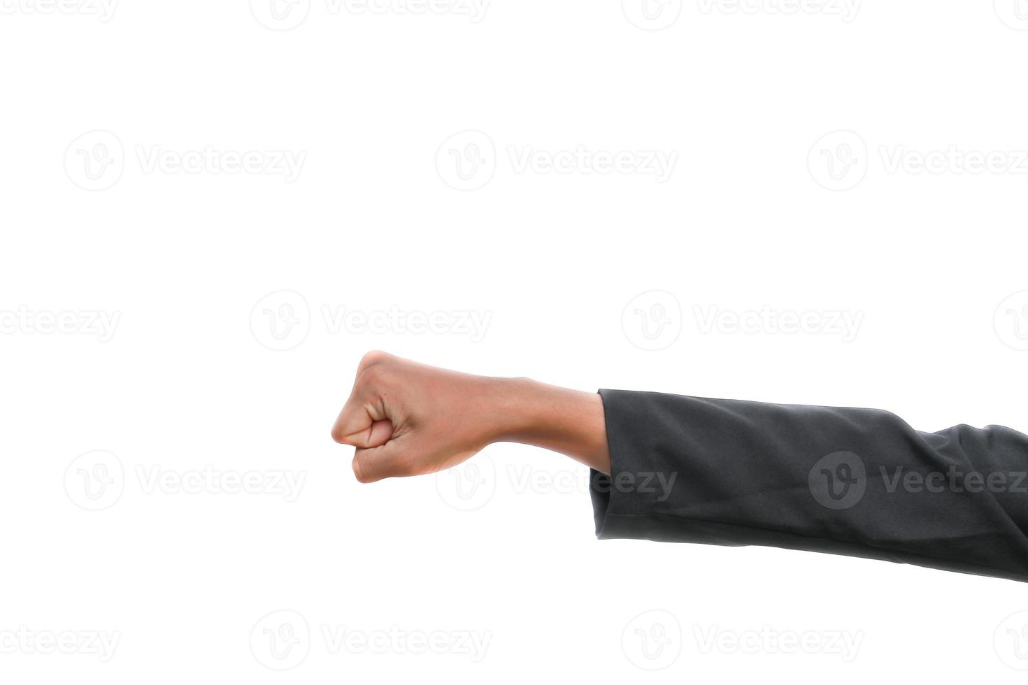 mão mostrando soco punho Forte em branco fundo foto