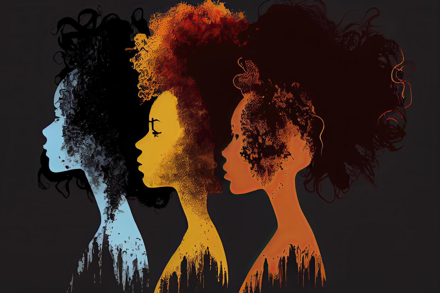 mês da história negra para ilustração dos tempos modernos com cor de tinta mulheres negras com silhueta de cabelo afro foto