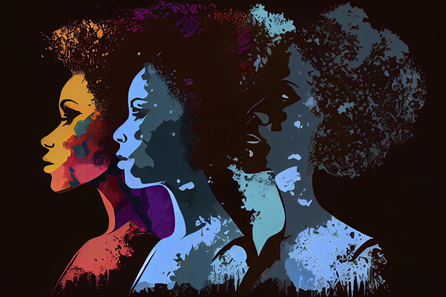 mês da história negra para ilustração dos tempos modernos com cor de tinta mulheres negras com silhueta de cabelo afro foto