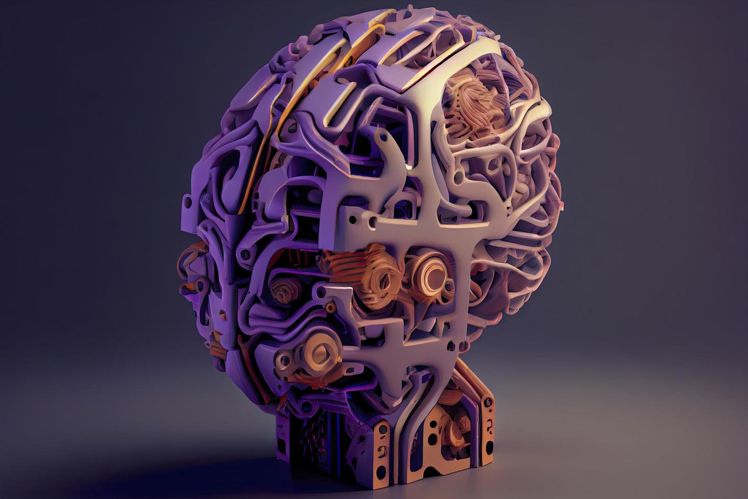 uma robô cabeça modelo com uma humano cérebro em isto ,3d Renderização foto