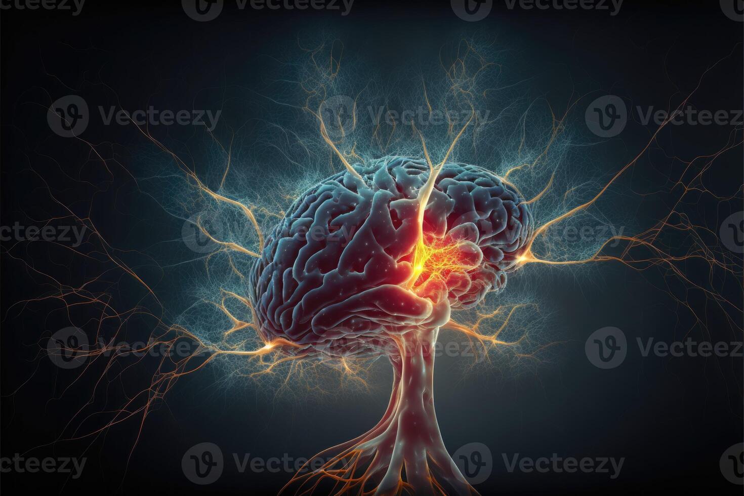 ai gerado estresse ou neurônio em a cérebro. neurologia conceito. foto