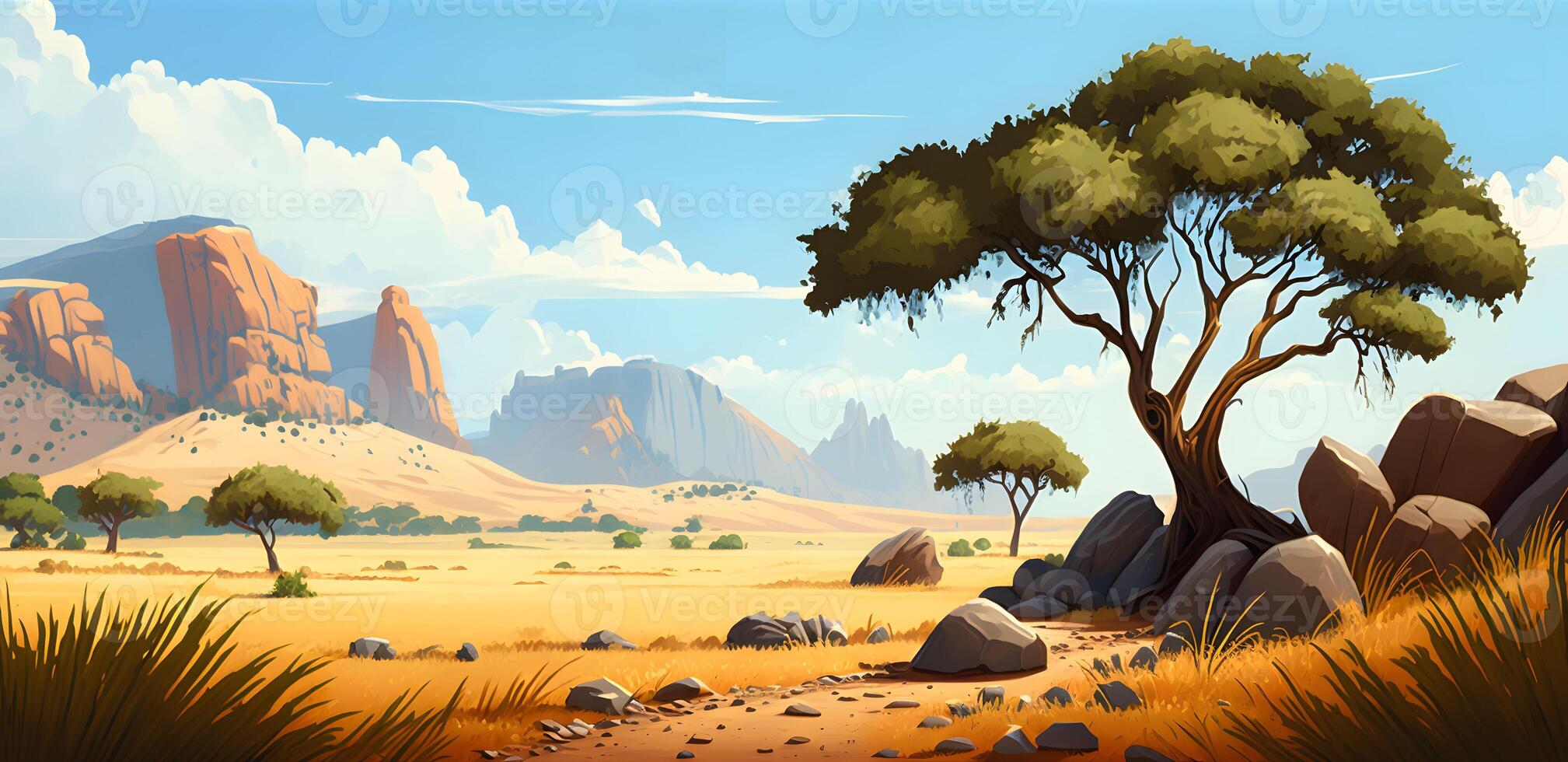 panorama do a savana campo, africano selvagem natureza fundo, ai gerado foto