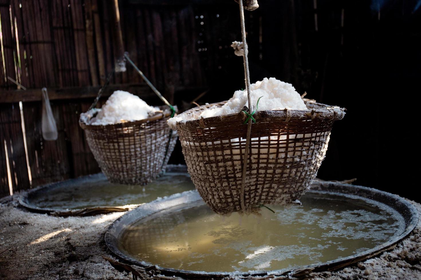 sal dentro cesta em forno. foto