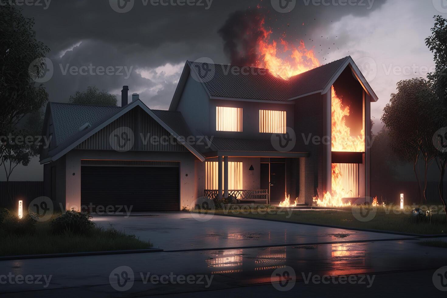 casa ou fogo e queimando abaixo, casa seguro conceito. generativo ai foto