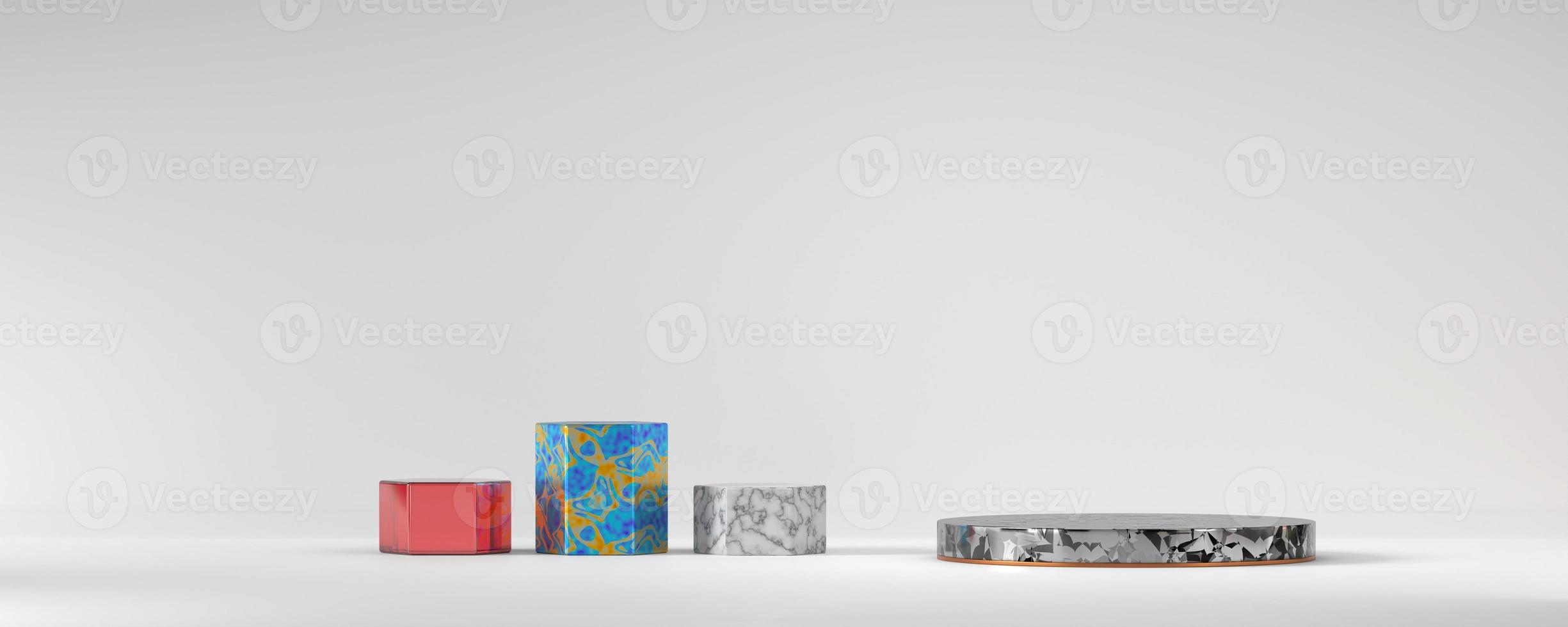 várias plataformas de pódio de palco de mármore para produtos, renderização em 3D foto