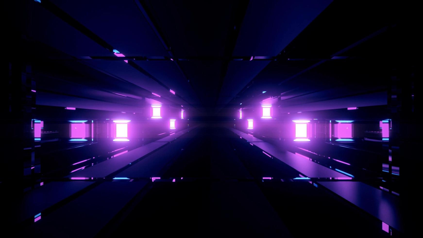 Ilustração 3D de luzes roxas brilhantes em fundo preto foto