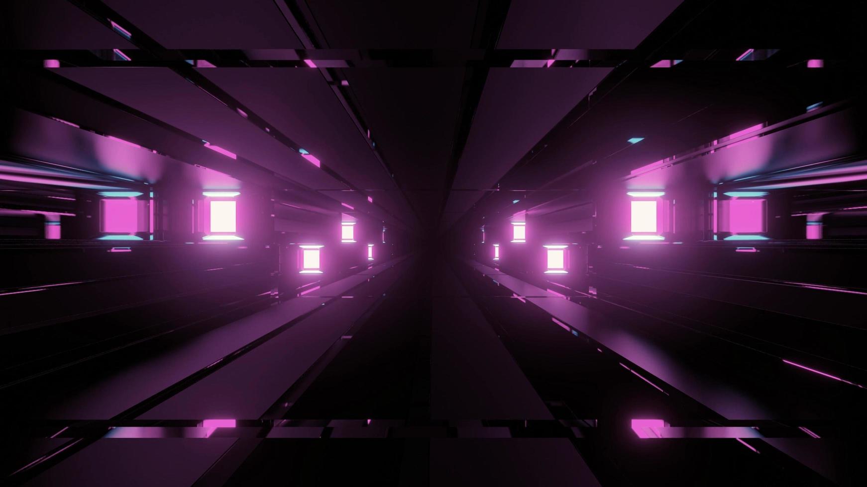 ilustração 3d futurística de blocos e luzes violetas foto