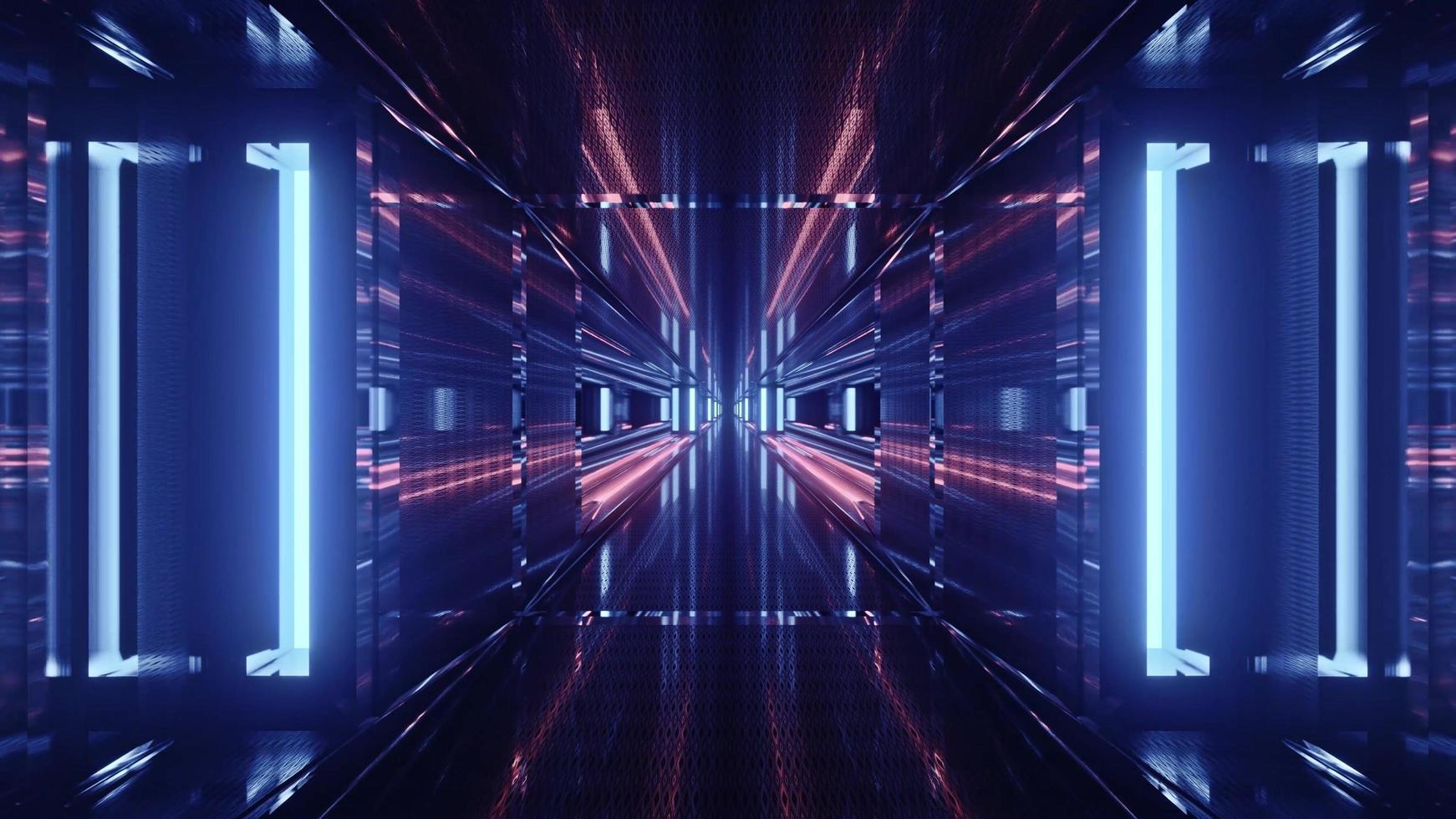 ilustração 3d futurística do túnel em perspectiva com painéis brilhantes foto
