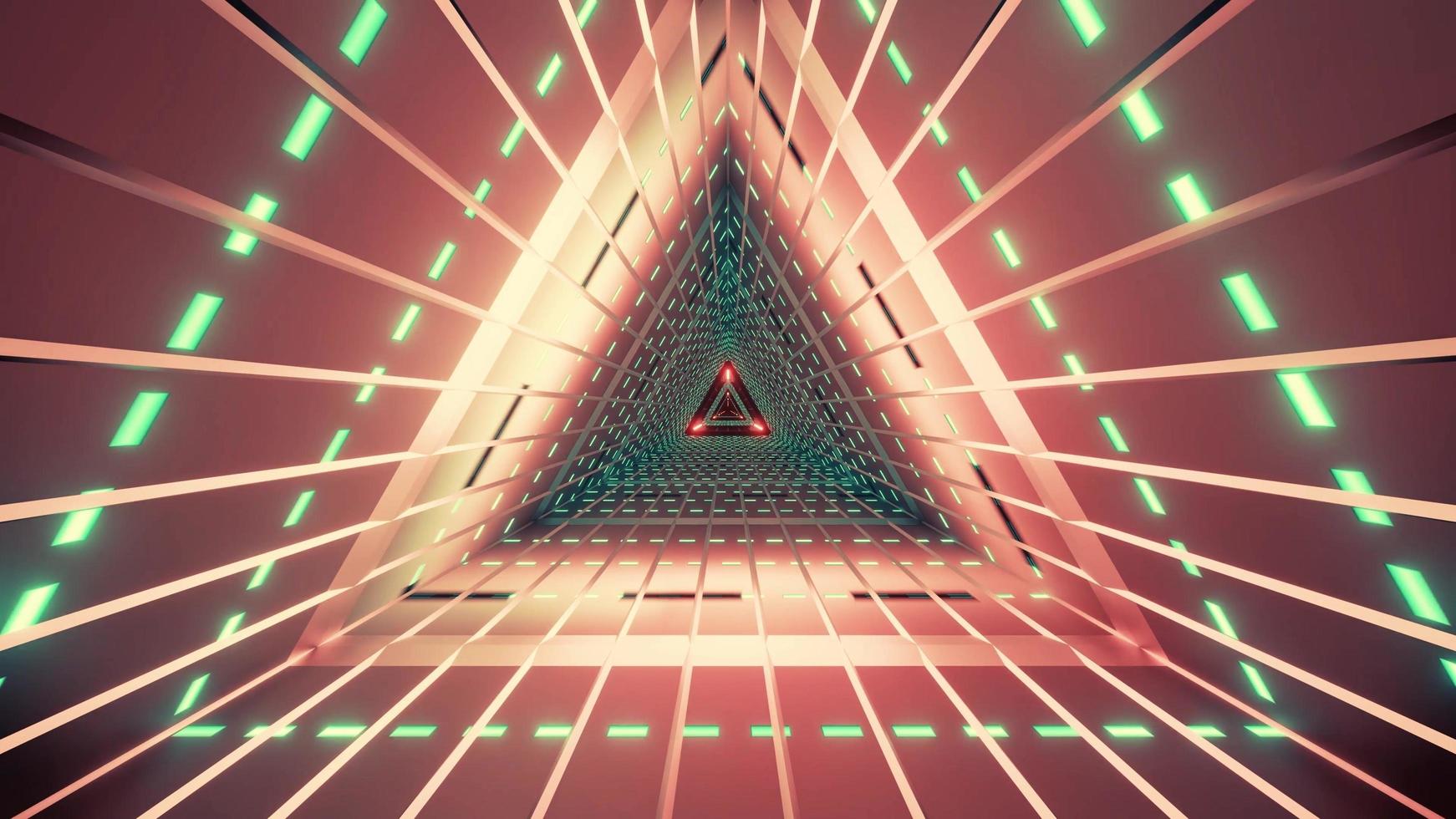 Túnel triangular com luzes de néon ilustração 3D foto